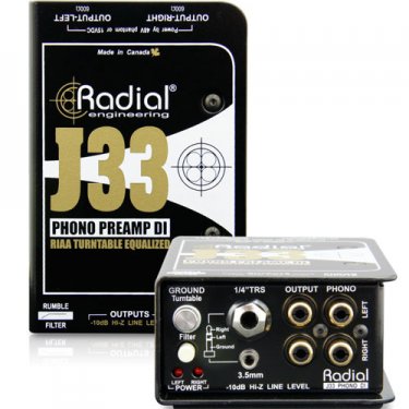 Radial,J33,胶木点唱机降噪DI直插盒,有源DI盒,前置放大器,噪声滤波器,噪声消除器