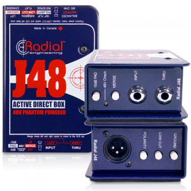 Radial,J48,单通道48V幻象供电DI直插盒,有源DI盒,前置放大器,噪声滤波器,噪声消除