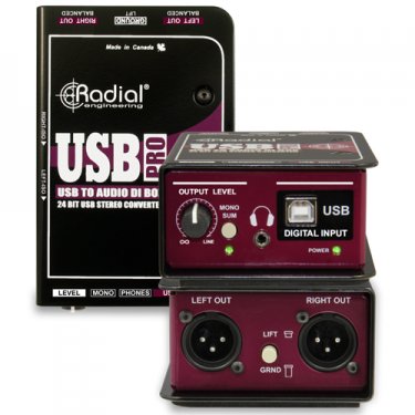 Radial,USB Pro,立体声USB计算机DI直插盒,有源DI盒,USB-Pro,立体声USB DI盒,有源直接盒